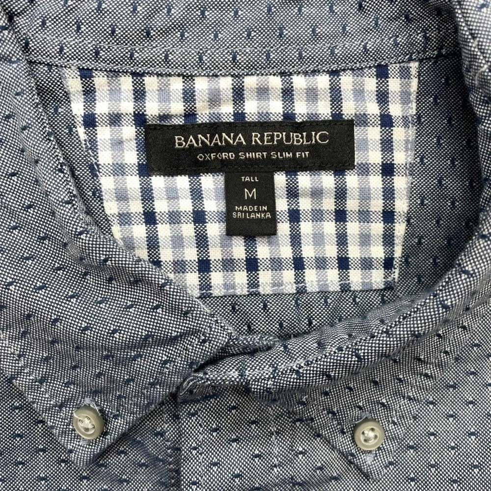 Banana Republic Mens M Tall Slim Fit Blue Dobby Long Sleeve Button Down Shirt